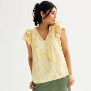 NATION LTD Frilly Wild Yellow Spotted Sleeveless Top